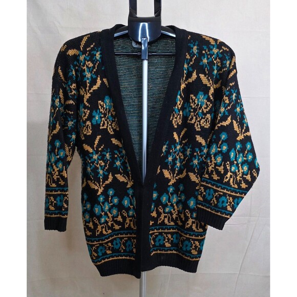 Vintage Women's Bright Lights Floral Knit Open Front Cardigan – 1970s–1980s - Picture 4 of 10